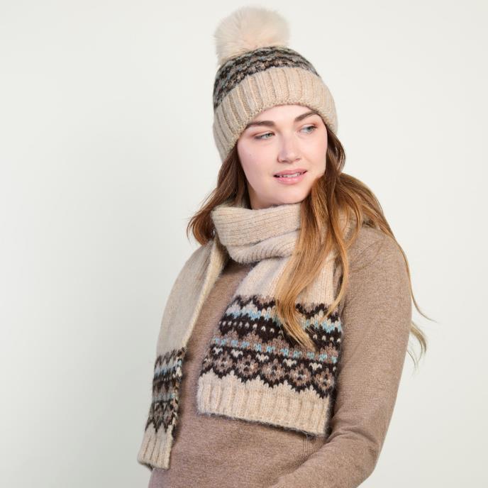 totes toasties® Ladies Fair Isle Scarf & Hat Set Grey
